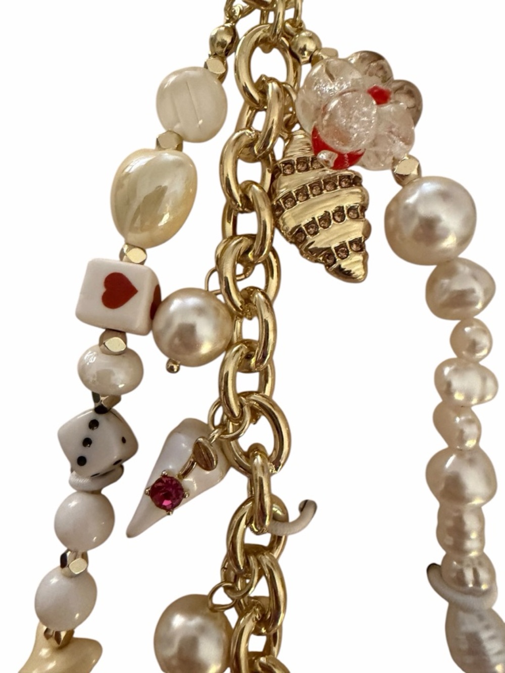 Eye Candy "Now for Dessert" Cream & Gold Beaded Charm Keychain
